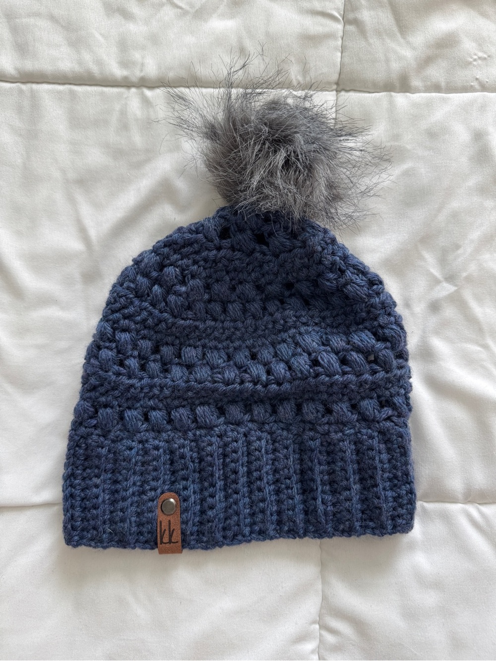 Handmade Knit Pom Beanie - Navy Blue